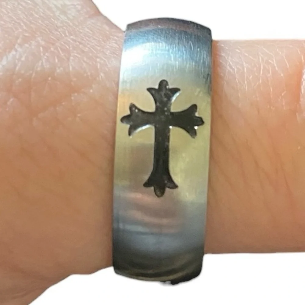Stainless Steel Cross Ring band polished finish Black Cross Gothic Rock Biker